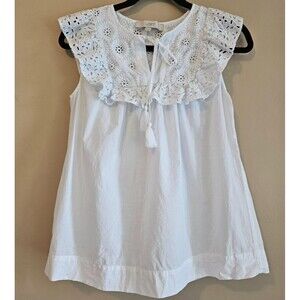 LOFT Women’s White Camisole lace smocked tank, boho, XS, beach vibes